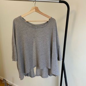 Free People Split Back Oversized Waffle Quarter-Sleeve Top